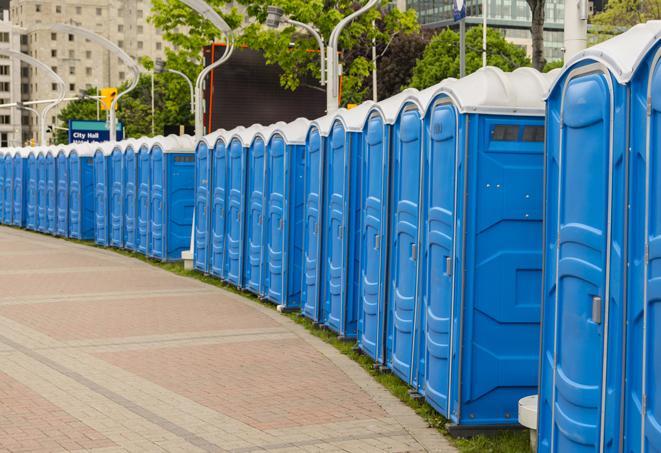 hygienic portable restrooms lined up at a music festival, providing comfort and convenience for attendees in Crest Hill, IL