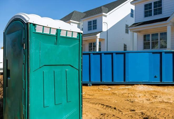 convenient bathroom options for workers at a construction site